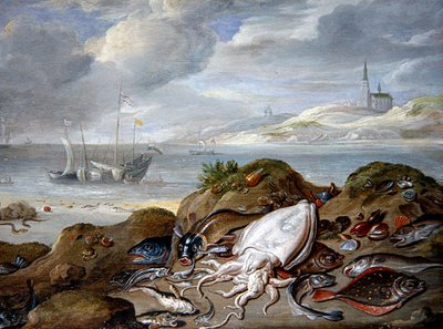 Kumulda Balık Olan Bir Haliç Manzarası (bakır üzerine yağ) by Jan van the Elder Kessel