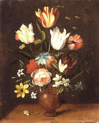 Vazoda laleler, güller, pembeler ve diğer çiçekler by Jan van the Elder Kessel