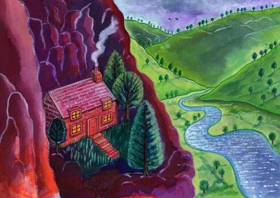 Dağlardaki Ev, 2002, (mürekkep ve guaj) by Jane Tattersfield