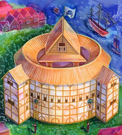 Shakespeares Globe Theatre, 2006, (mürekkep ve guaj) by Jane Tattersfield