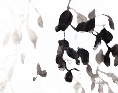 Siyah Beyaz Yapraklar, c.2018 (Kağıt üzerine mürekkep ve Gesso) by Janel Bragg