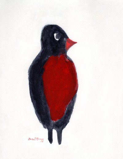 Robin Kırmızı Göğüs Avı, c.2025 (kağıt üzerine suluboya) by Janel Bragg