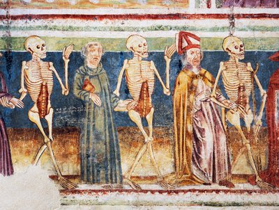 Hrastovlje müstahkem kilise, Trinity Kilisesi, Piskopos ve keşiş eşliğinde Ölüm, Ölüm Dansı (1490), Janez Iz Kastva
