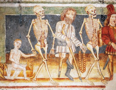 Hrastovlje müstahkem kilise, Trinity Kilisesi, Çocuklara ve yoksullara eşlik eden ölüm, Ölüm Dansı (1490), Janez Iz Kastva (1490), Slovenya tarafından fresklerden detay by Janez Kastav