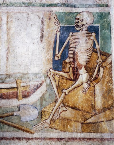 Hrastovlje müstahkem kilise, Trinity Kilisesi, Ölüm açılış levhası, Ölüm Dansı (1490), Janez Iz Kastva, Slovenya tarafından fresklerden detay by Janez Kastav