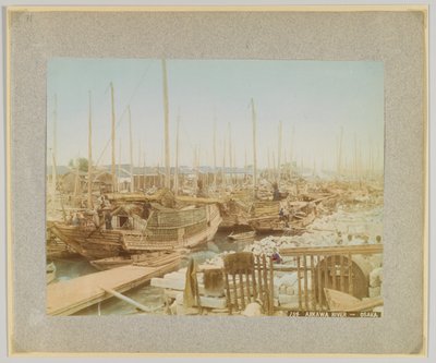 Ajikawa Nehri, Osaka, Japonya (el boyaması s/b fotoğraf) by Japanese Photographer