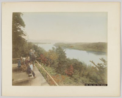 Ishiyama, Shiga Eyaleti, Japonya'dan Biwa Gölü (el boyaması s/b fotoğraf) by Japanese Photographer