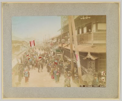 Dotonbori Caddesi, Osaka, Japonya (el boyaması s/b fotoğraf) by Japanese Photographer