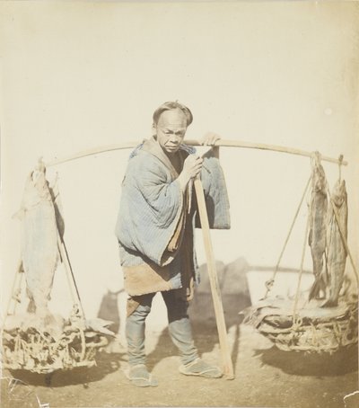 Balıkçı, avı ile (el ile boyanmış s/b fotoğraf) by Japanese Photographer