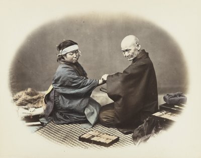 Geleneksel giysili Japon erkek ve kadın (el rengi s/b fotoğraf) by Japanese Photographer