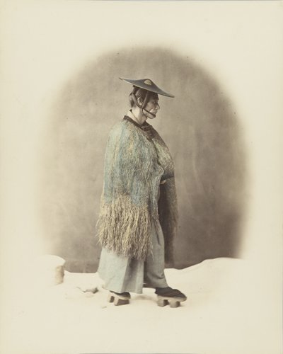 Geleneksel giysili Japon adam (el boyaması s/b fotoğraf) by Japanese Photographer