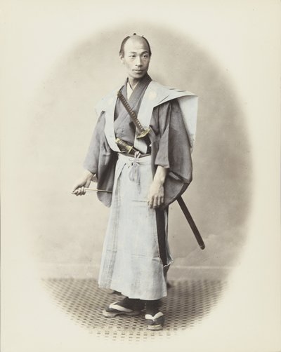 Japon kılıçlı adam (el boyaması s/b fotoğraf) by Japanese Photographer