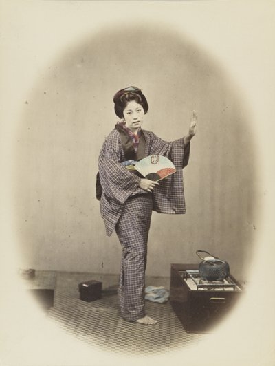 Geleneksel elbiseli Japon kadın (el boyaması s/b fotoğraf) by Japanese Photographer