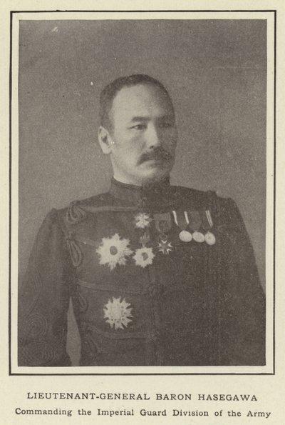 Korgeneral Baron Hasegawa, Ordunun İmparatorluk Muhafız Birimi Komutanı by Japanese Photographer