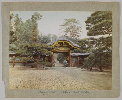 Temple Gate, Shiba Park, Tokyo, Japonya (el boyaması s/b fotoğraf) by Japanese Photographer