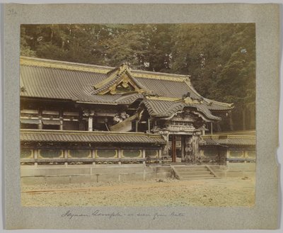 Kapıdan görülen Tōshō-gū, Nikko, Japonya (el boyaması s/b fotoğraf) by Japanese Photographer