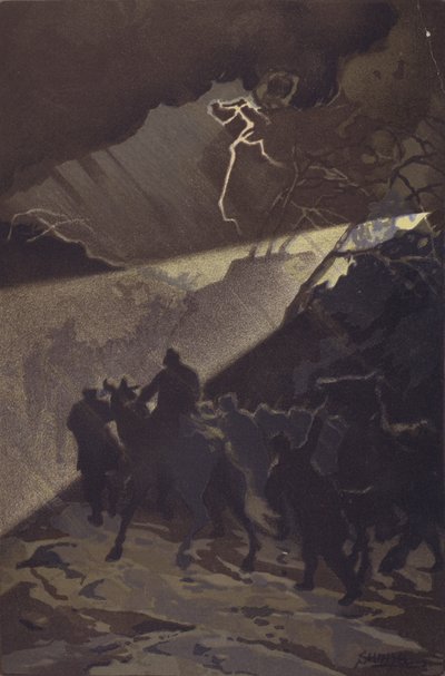 Nan-shan'daki Genel Saldırıdan (chromolitho) önce fırtınalı bir gecede Japon birliklerinin yürüyüşü by Japanese School