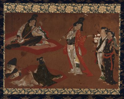 Piknik Partisi, Asma kaydırma (panel üzerine monte edilmiş), 17. yüzyılın başları (kağıt üzerinde renkli ve altın rengi) by Japanese School