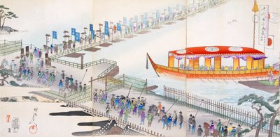 Festivale Katılmak: Kutsal alana bir duba köprüsünden geçmek. by Japanese School