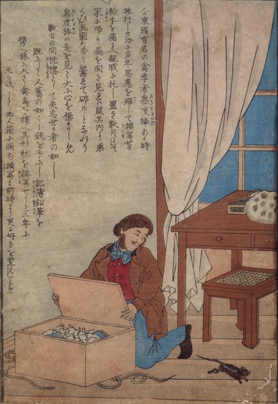Audubon, Norveç Sıçanları Tarafından Yok Edilen Suluboya Kutusunu Açarken, 1872-77 dolayları by Japanese School