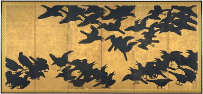 Kargalar, 17. yüzyılın başları (Altı panelli ekran çifti; kağıt üzerinde mürekkep ve altın) by Japanese School