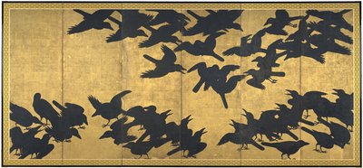 Kargalar, 17. yüzyılın başları (Altı panelli ekran çifti; üzerlerinde mürekkep ve altın kağıt) by Japanese School