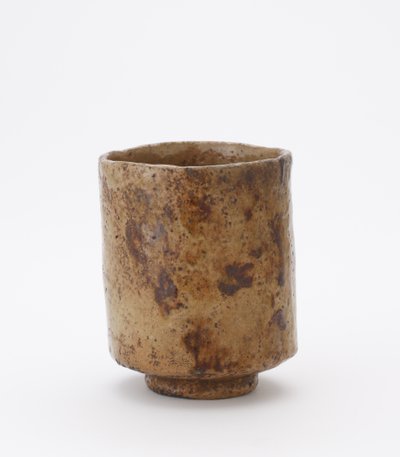 Yazıtlı silindirik çay kasesi, bilinmeyen Raku atölyesi, Çay kasesi (tsutsu chawan) by Japanese School