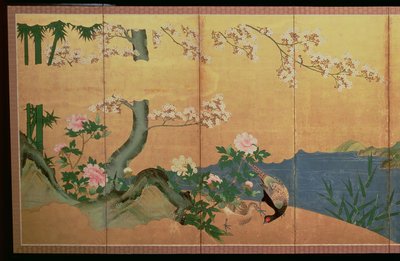 Süsen adası olan bir derede ak balıkçıllar, Edo Dönemi by Japanese School