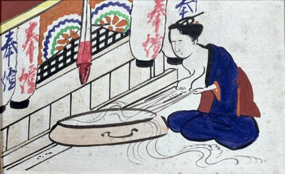 Süt sağan bir kadını betimleyen Ema (adak levhası) by Japanese School