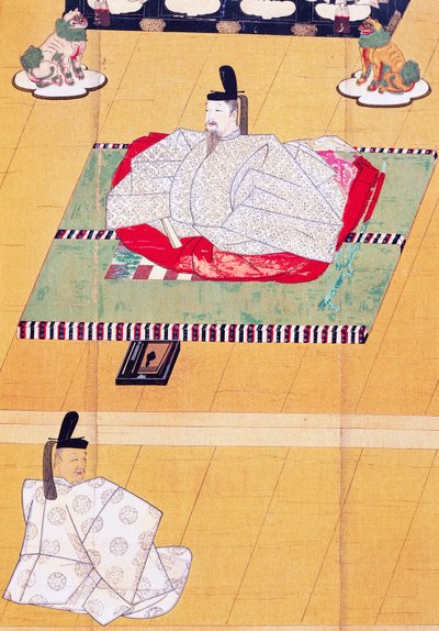 İmparator Go-Daigo ve Bakan Fujifusa, gravür, Kamakura Dönemi (1185-1333), Japon uygarlığı by Japanese School