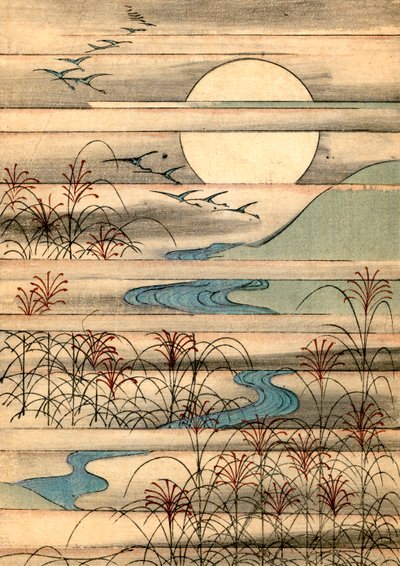 Nehir Manzarası Üzerinde Dolunay by Japanese School
