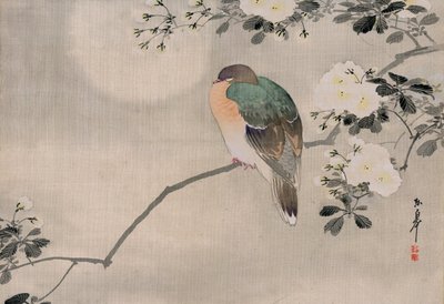Ahşap Güvercin Japon İpek Tablosu by Japanese School