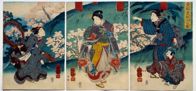Japon sanatı: ilkbaharda kadınlar. 19. yüzyıl baskı özel koleksiyon by Japanese School