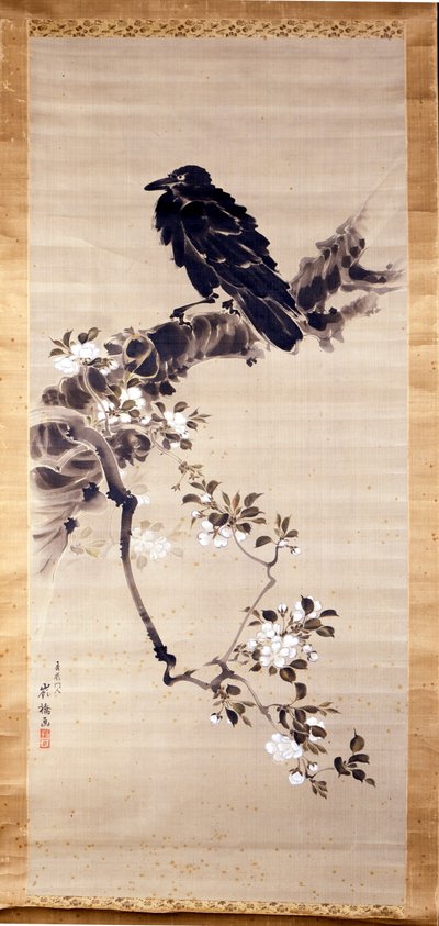 Tanrıların habercisi olan bir kuzgunu (kabasu) temsil eden Kakemono (uzun boylu kağıt veya ipek rulosu). 18. yüzyıl. Cenova, Museo Chiossone. by Japanese School