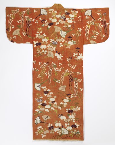 Kimono (furisode), 18. yüzyılın sonları (şam ipeği, ipek ve metalik iplikler) by Japanese School