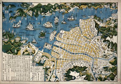 Nagasaki Haritası, Japonya, yaklaşık 1868 (renkli gravür) by Japanese School