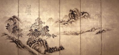 Recto: Mi Fei'den Sonra Manzara, c.1810 (altın varak üzerine mürekkep) by Japanese School