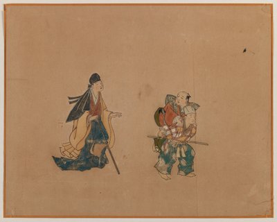 Samuray ve İki Kör Adam, Albüm Yaprağı Boyama (kağıt üzerine mürekkep ve renkli) by Japanese School
