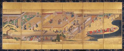 Noh Play Funa-Benkei ile altı katlı ekran, yaklaşık 1660 (renkli, eğlenceli, mürekkep ve kağıt üzerinde altın) by Japanese School