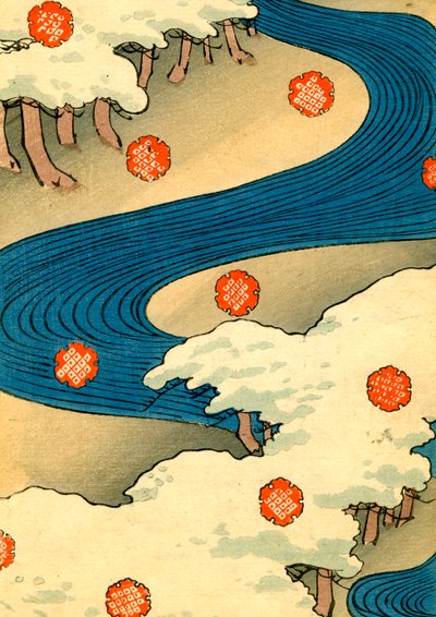 Nehir Manzarasında Düşen Kar Taneleri by Japanese School