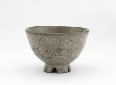 Tea bowl in mishima style, Karatsu ware by Japanese School