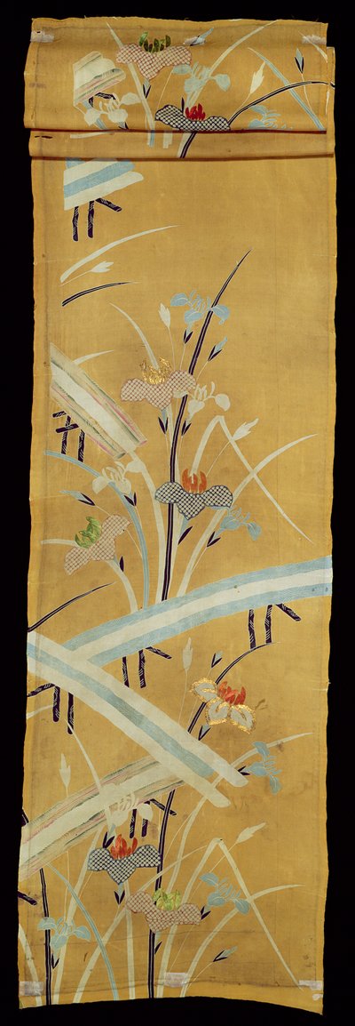 Süsen ve Köprülü tekstil numunesi (stencille detaylı işlemeli ipek) by Japanese School