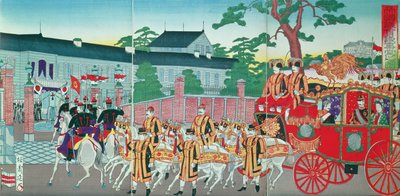 İmparator Mutsuhito (1852-1912) Tokyo'daki Sarayına Dönüş, 19. yüzyılın sonu (renkli tahta baskı) by Japanese School