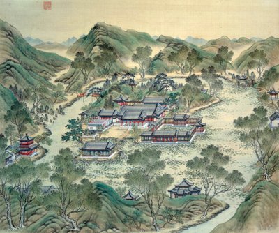 19. yüzyıldan kalma bir Japon baskısının Grand Palais Detayı. by Japanese School