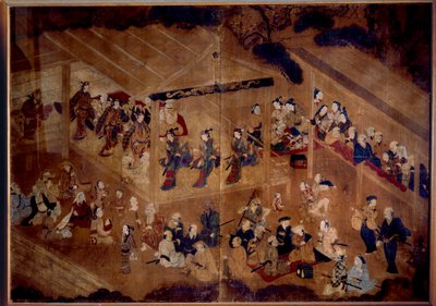 Tiyatro Kabuki: sahnedeki oyuncular; 18. yüzyıl Japon baskı Paris, Guimet müzesi, Ulusal Asya Sanatları Müzesi by Japanese School