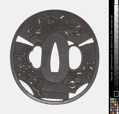 Tsuba: Krizantem, Kiraz, İris by Japanese School