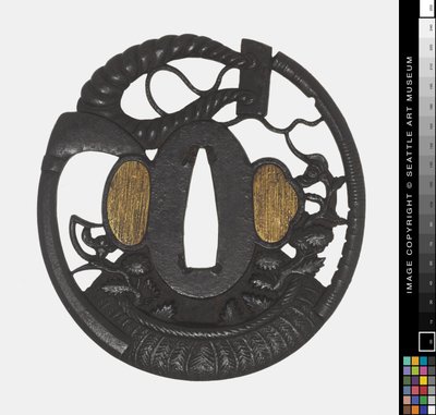 Tsuba: Çiçekler, Tırpan, İp, 18. yüzyılın başı yüzyıl (Demir) by Japanese School