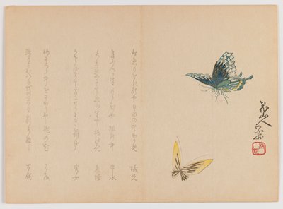 İki Kelebek, 1860 dolayları (tahta baskı, yatay Chûban yoko-e formatı) by Japanese School