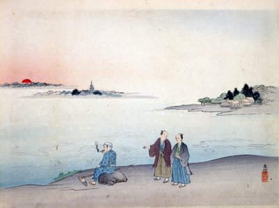 Göl kenarında yürüyen iki adam, c. 1870 by Japanese School