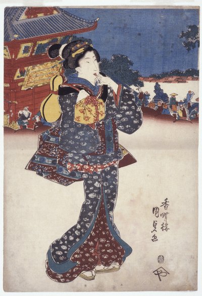 İsimsiz (Seyahat Eden Bir Kadın) (renkli gravürler) by Japanese School